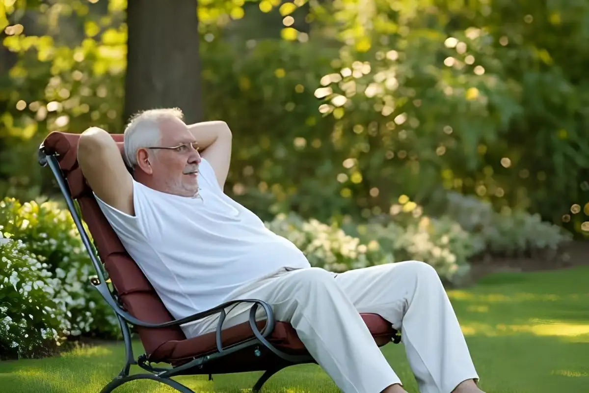 Senior relaxing in peaceful garden
