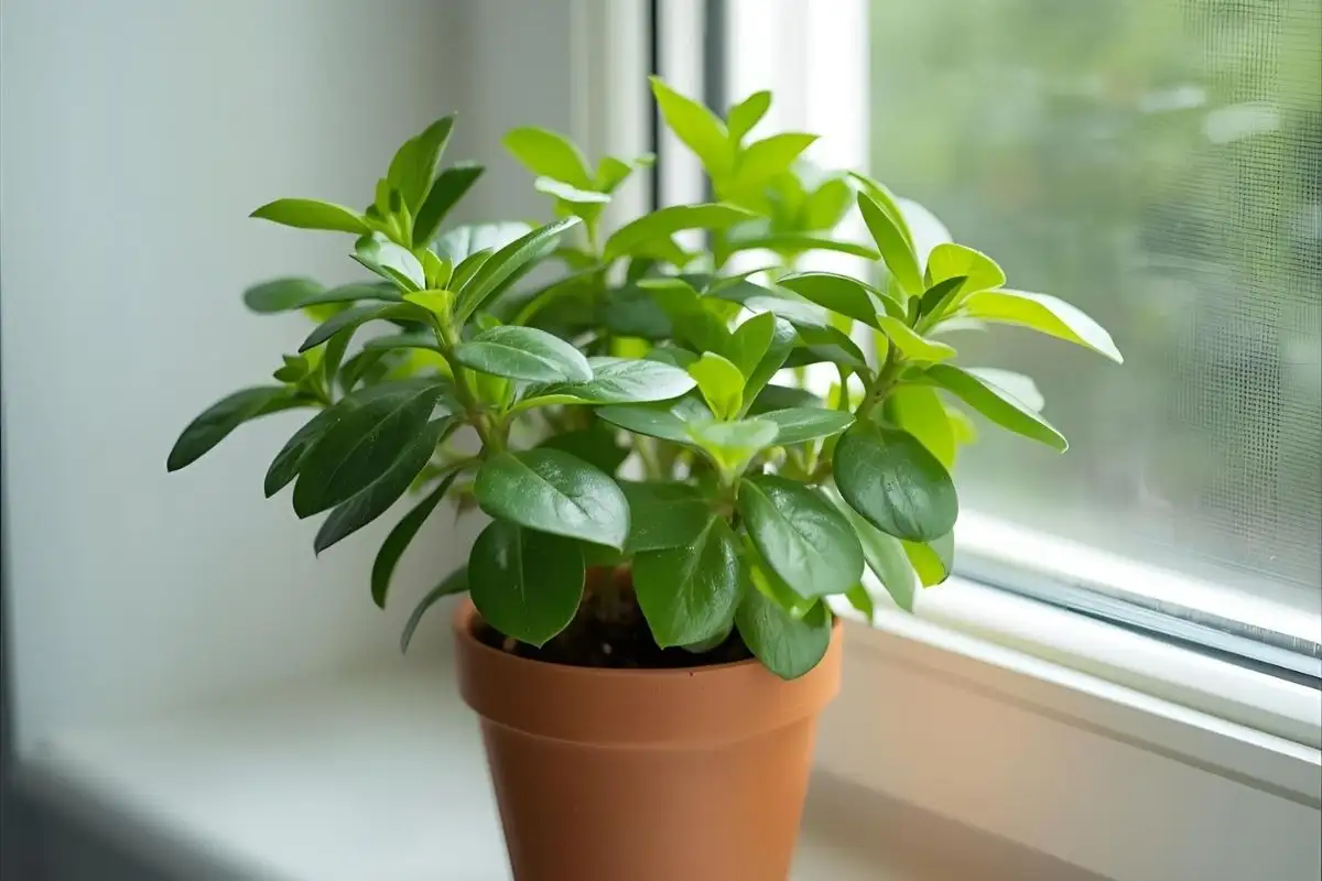 Healthy jade plant in ceramic pot