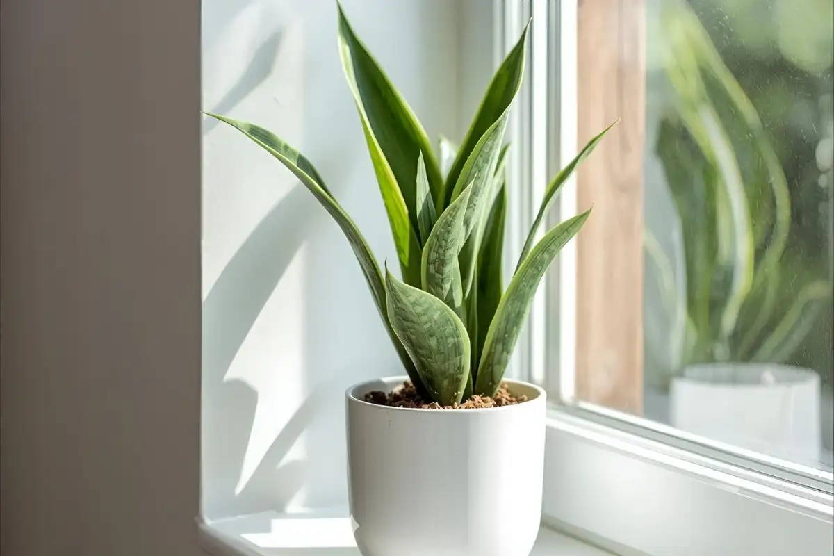 Snake plant on a sunny windowsill