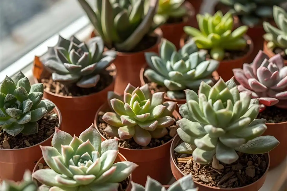 Various succulents in pots