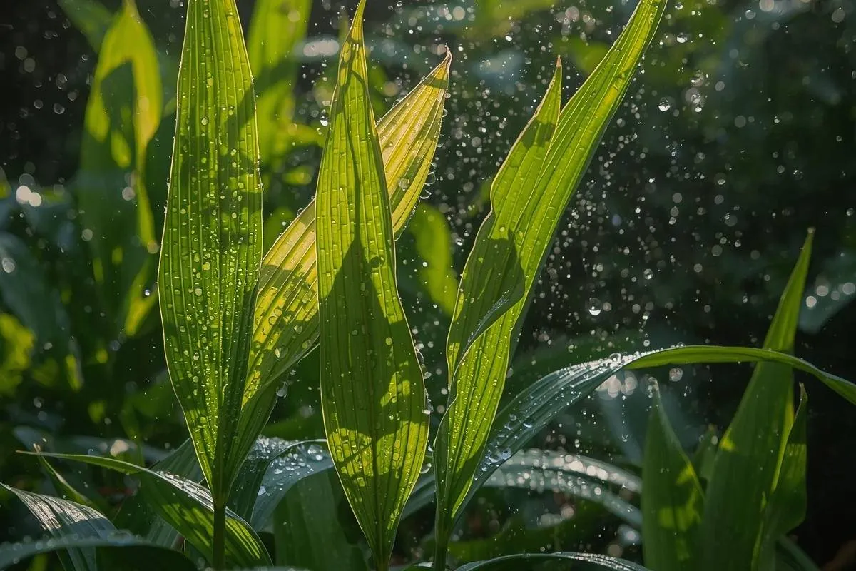 Watering garden plants early in the morning