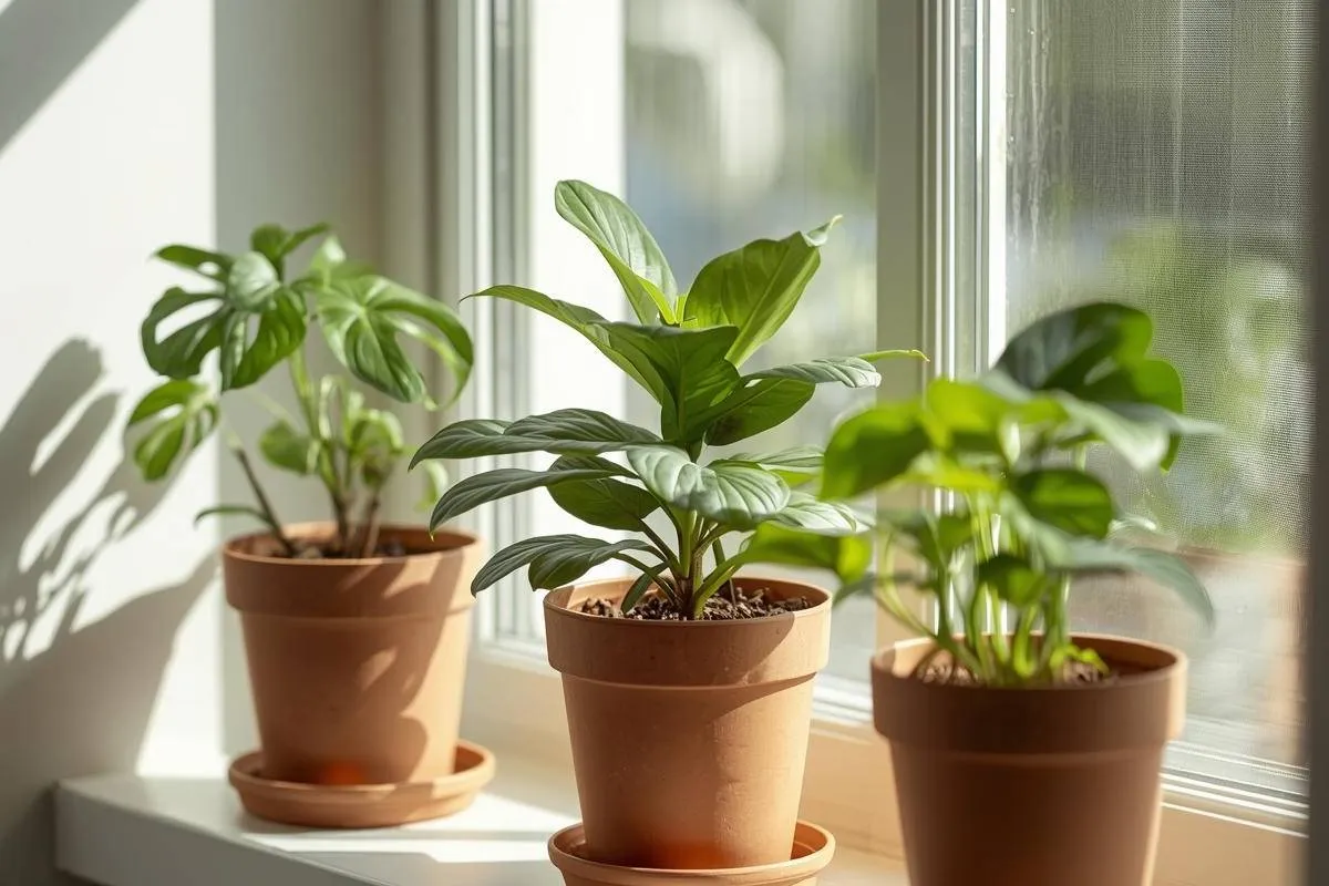 Self-watering pots on a sunny windowsill